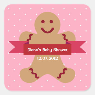 Pink Polka Lebkuchen Mann Band Babydusche Anhänger Quadratischer Aufkleber