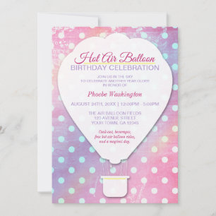 Pink Polka Point Hot Air Balloon Invitation Annive