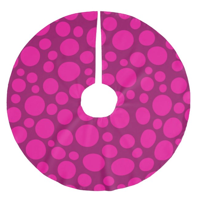 Pink-Polka-Punkt Polyester Weihnachtsbaumdecke (Vorderseite)