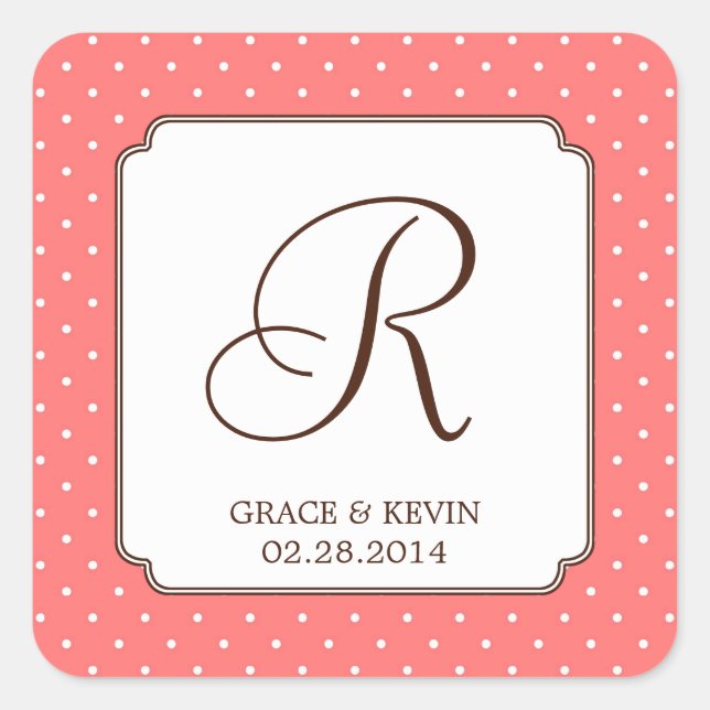 Pink-Polka-Punkt-Single-Monogramm-Buchstaben Quadratischer Aufkleber (Vorderseite)