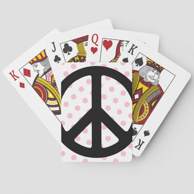Pink Polka Punkte mit schwarzem Friedenssymbol Spielkarten (Rückseite)
