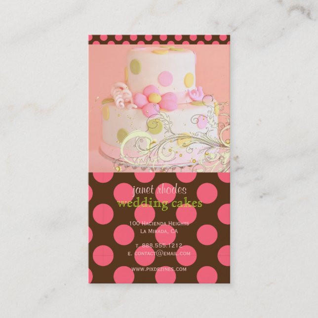 Pink Polka-Punkte und Schokolade-Bäckerei/Pâtisser Visitenkarte (Vorderseite)