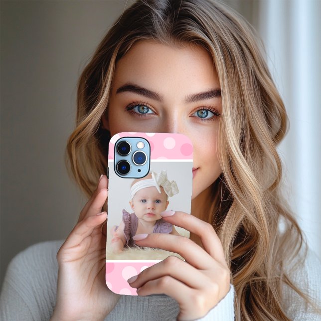 Pink Polkadot Photo Monogram iPhone Case  (personalized this cute pink Polkadot Photo Monogram iPhone case. )