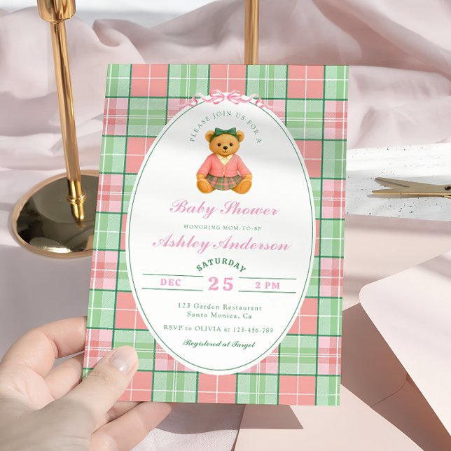 Pink Polo Teddy Bear Girl Babydusche Einladung (Von Creator hochgeladen)