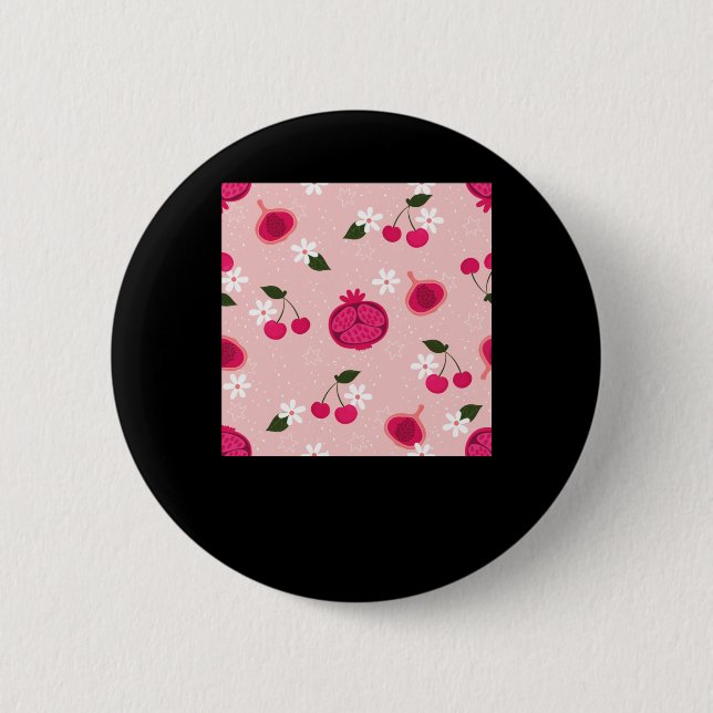 Pink Pomegranate Fruchtkirsche Floral Daisy Sticke Button (Vorderseite)