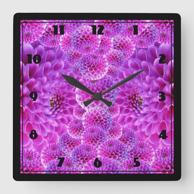 Pink PomPom Dahlia Flowers Quadratische Wanduhr (Vorderseite)