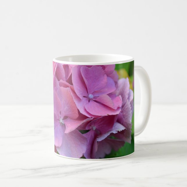 Pink Pompom Hydrangea Hortensia Blume Kaffeetasse (VorderseiteRechts)