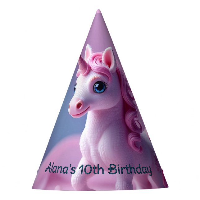 Pink Pony Unicorn Birthday Party Hat Partyhütchen (Vorderseite)