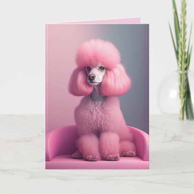 PINK POODLE ART BIRTHDAY CARD KARTE (Vorderseite)