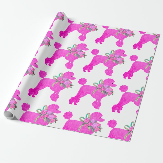 Pink Poodle Fun Geburtstagsparty Geschenkpapier (Ungerollt)
