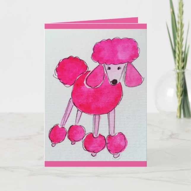Pink Poodle Geburtstagkarte Karte (Vorderseite)