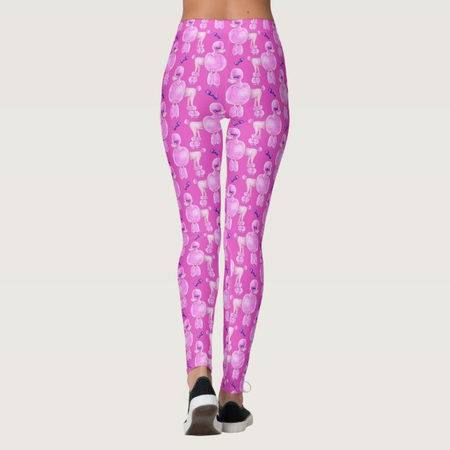 Pink Poodle Hund Aquarell Tierart Muster Leggings (Rückseite)