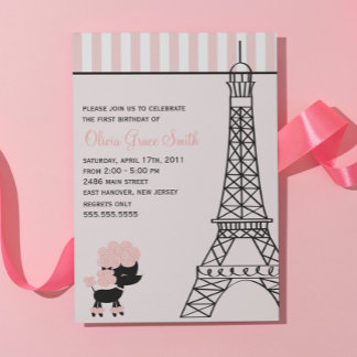 Pink Poodle in Paris Geburtstag Einladung