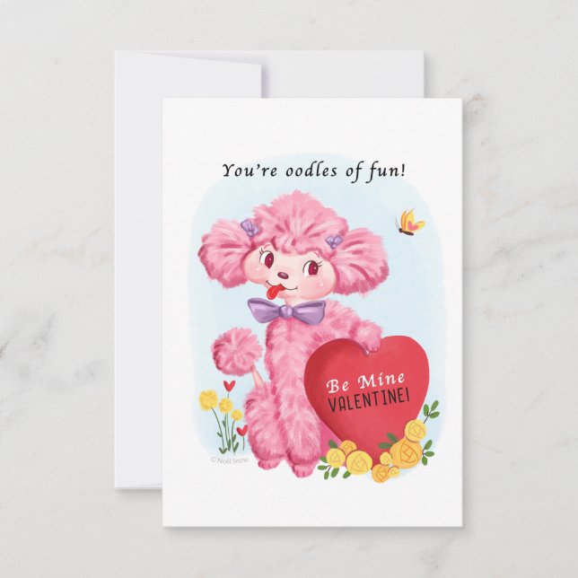 Pink Poodle Kleines traditionelles Vintages Valent Einladung (Vorderseite)