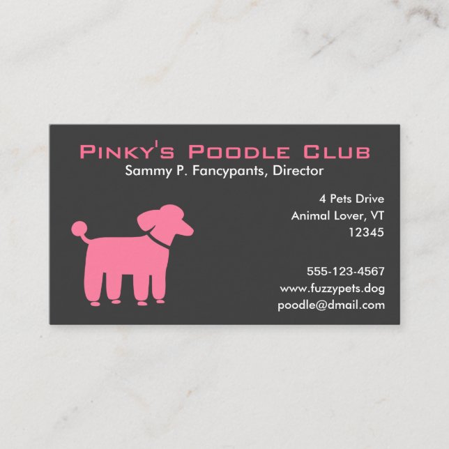 Pink Poodle mit anpassbarem Text Visitenkarte (Vorderseite)