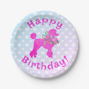Pink Poodle Party Girls Happy Birthday Pappteller