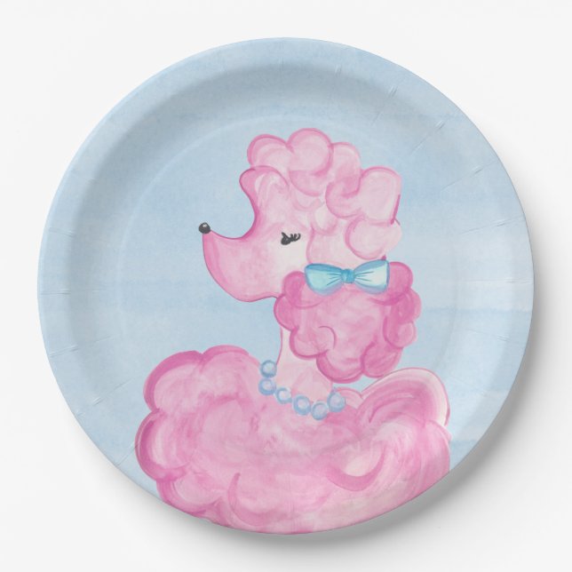 Pink Poodle Party, Paris Frankreich, Eiffelturm Pappteller (Vorderseite)