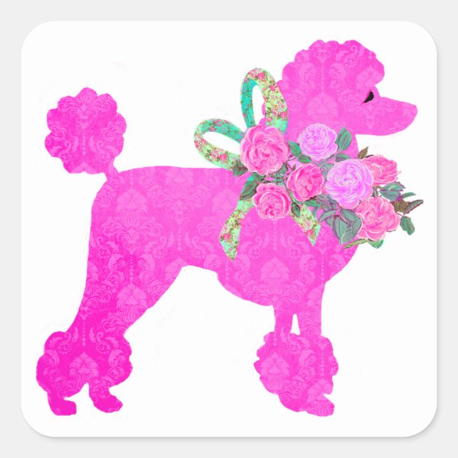 Pink Poodle Party Supplier Quadratischer Aufkleber (Vorderseite)
