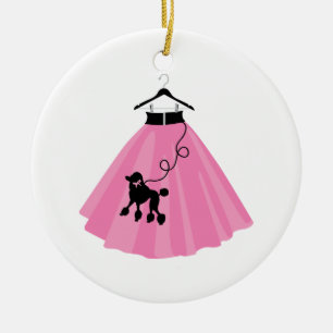 Pink Poodle Skirt Keramik Ornament