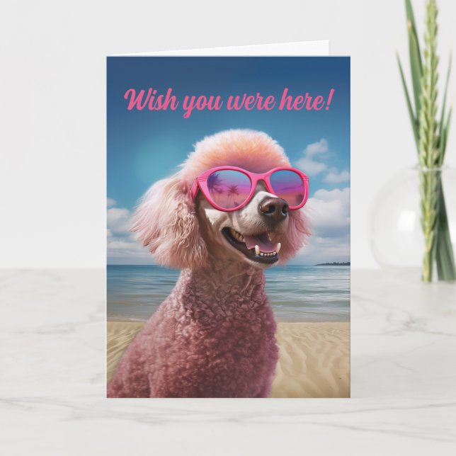 Pink Poodle Tropical Paradise Grußkarte Karte (Vorderseite)