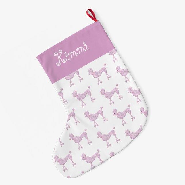 Pink Poodle Weihnachtsname Niedlich Großer Weihnachtsstrumpf (Rückseite (Hängend))