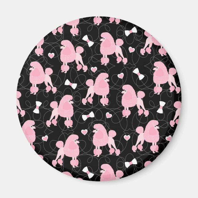 Pink Poodles and Bows Pattern Black Magnet (Vorne)