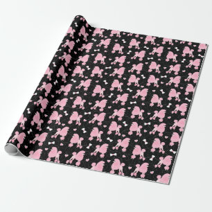 Pink Poodles und Bows Muster Schwarz Geschenkpapier