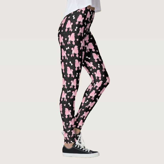 Pink Poodles und Bows Muster Schwarz Leggings (Rechts)