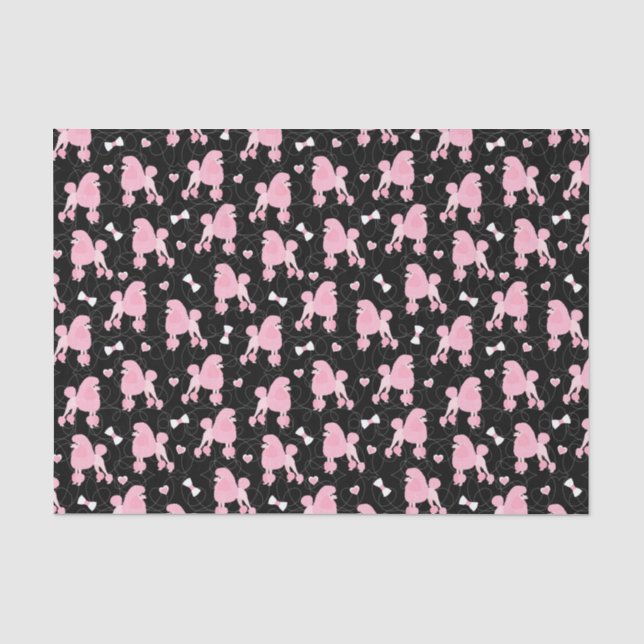 Pink Poodles und Bows Muster Schwarz Seidenpapier (Vorderseite)