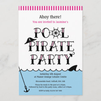 Pink Pool Pirate Party Geburtstag Einladung