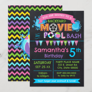Pink Pool und Movie Birthday Summer Party Einladung