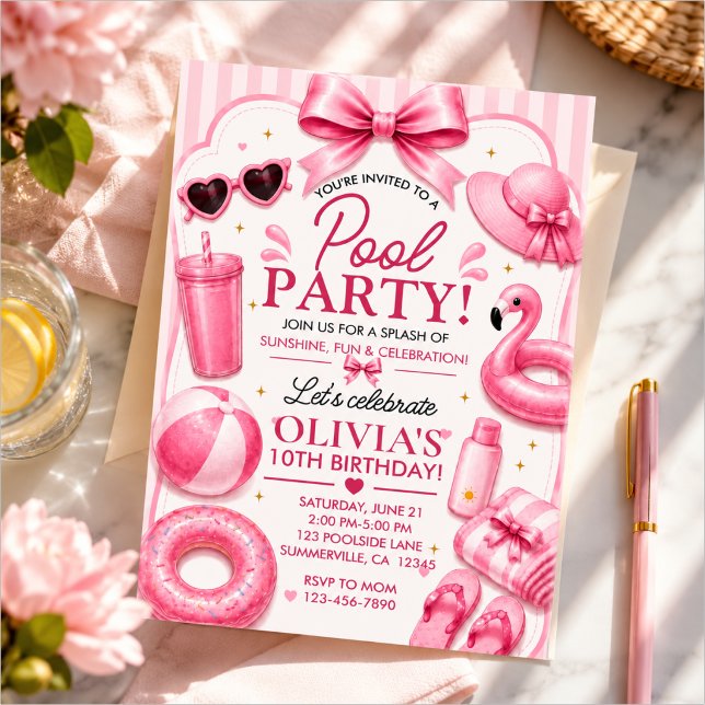 Pink-Poolparty-Geburtstag Einladung (Von Creator hochgeladen)