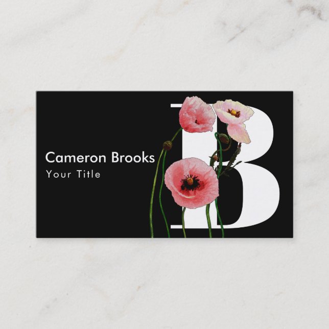 Pink Poppies & Initials Visitenkarte (Vorderseite)