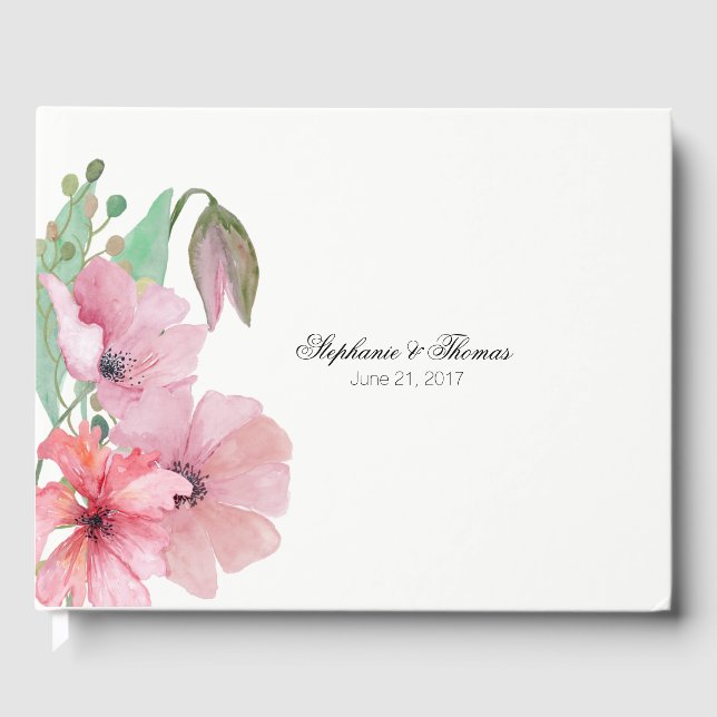 Pink Poppies Wedding Guest Book Gästebuch (Vorderseite)