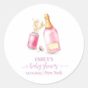 Pink Poppin Champagne Beer Girl Baby Dusche Runder Aufkleber