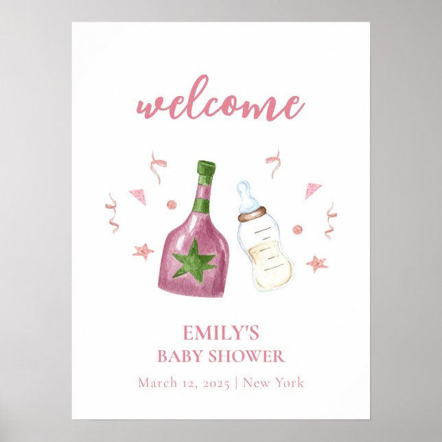 Pink Poppin Champagner Flaschen Babydusche Empfang Poster (Vorne)