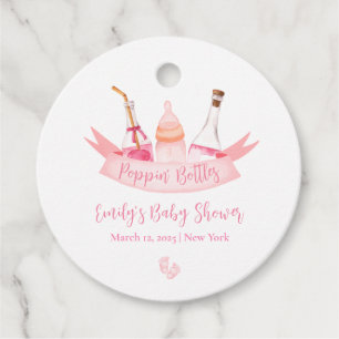 Pink Poppin Champagner Flaschen Feet Babydusche Geschenkanhänger