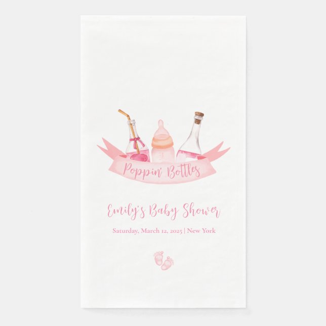 Pink Poppin Champagner Flaschen Feet Babydusche Serviette (Vorderseite)