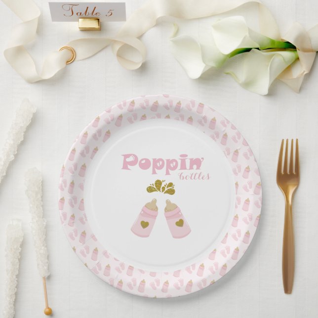 Pink Poppin Flaschen Girl Baby Dusche Pappteller (Hochzeit)