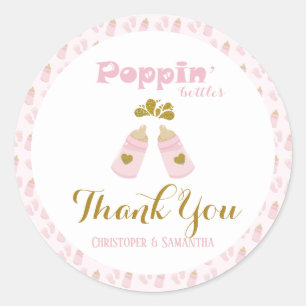 Pink Poppin Flaschen Girl Baby Dusche Runder Aufkleber