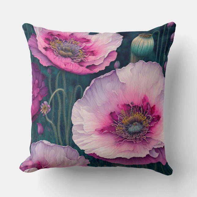 Pink Poppy Abstrakt Kissen (Vorderseite)