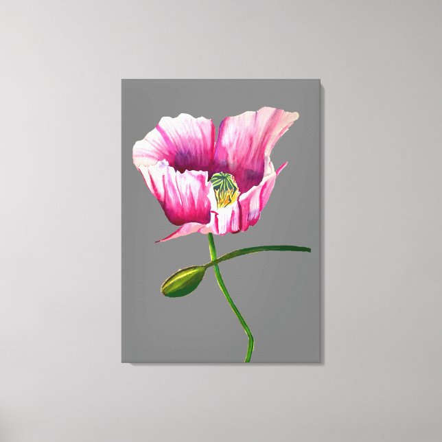 Pink Poppy Aquarell Blume hübsche Kunst Leinwanddruck (Vorderseite)
