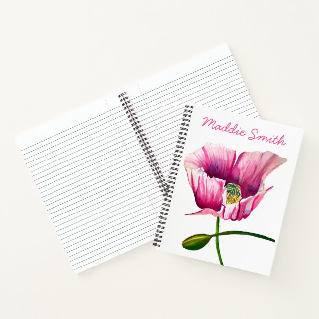 Pink Poppy Aquarell Blume hübsche Kunst Notizbuch (Innenseite)