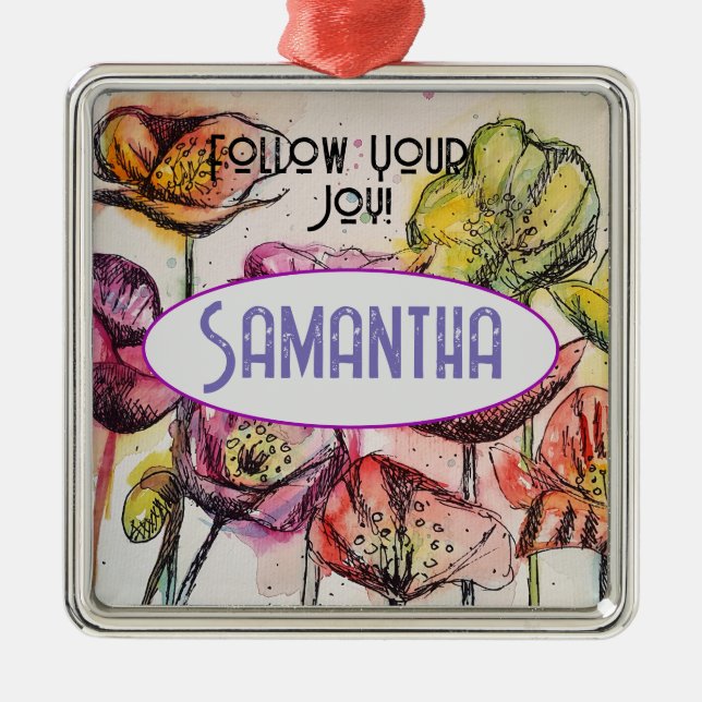 Pink Poppy Aquarellfarben Kinder Name Dekoration (Vorne)