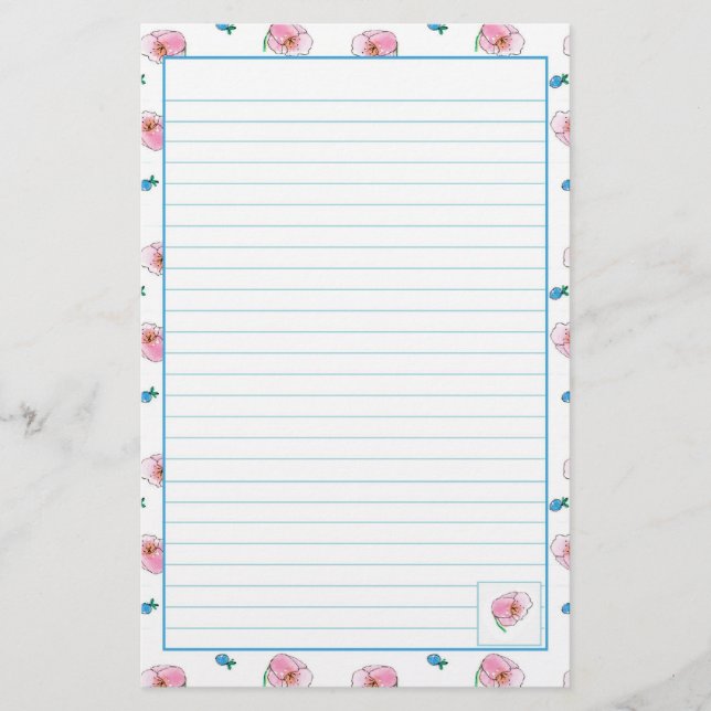 Pink Poppy Blume Briefpapier (Vorderseite)