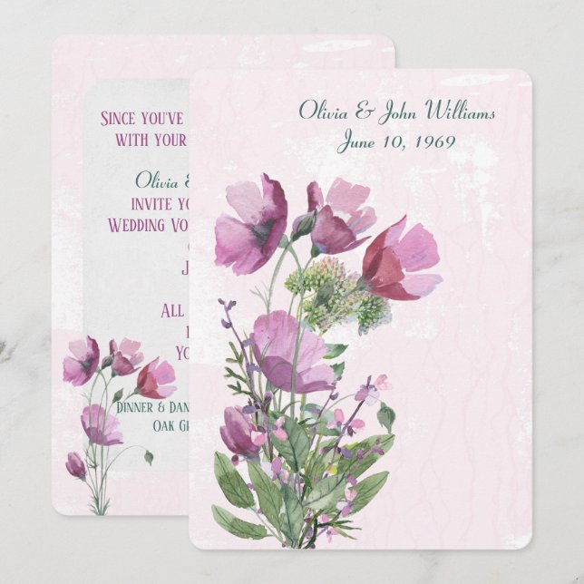 Pink Poppy Bouquet Hochzeit Einladung (Vorne/Hinten)