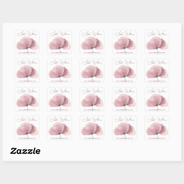 Pink Poppy Branding Etikett Quadratischer Aufkleber (Blatt)