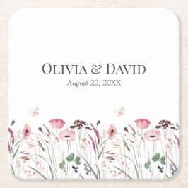 Pink Poppy Meadow Wedding Rechteckiger Pappuntersetzer