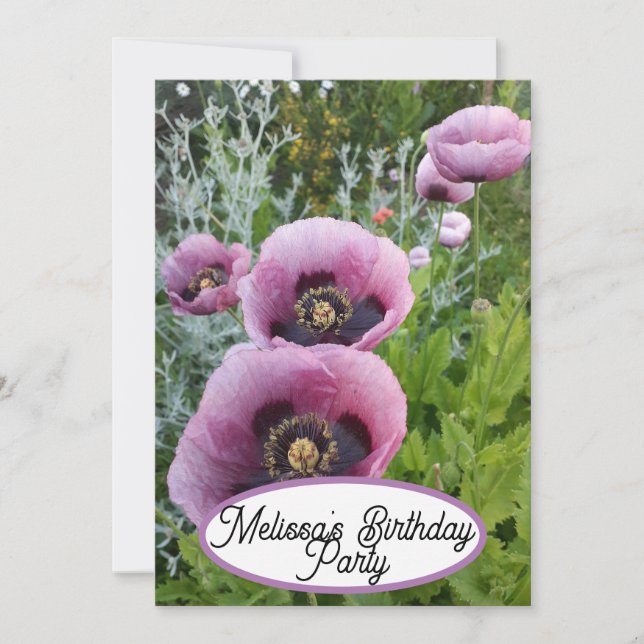 Pink Poppy Poppies Blume Hübsche Girls Einladung (Vorderseite)