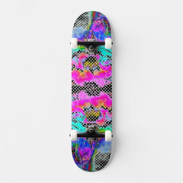 Pink Poppy Schwarz-Weiß-Punkte Skateboard (Vorderseite)
